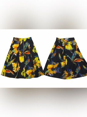 Milly Black A-Line Skirt with Yellow and Blue Floral Print